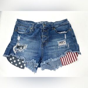 Mossimo Shorts Sz10/30 Cutoff Distressed Denim High Rise American Flag Shorts